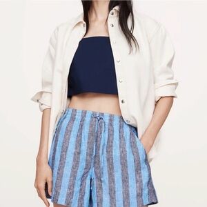 Banana Republic Linen Blue and Gray Striped Pull On Shorts